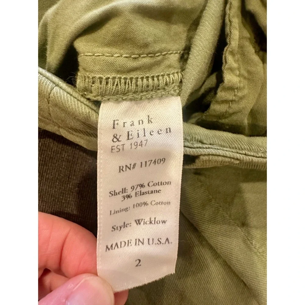 Frank & Eileen Wicklow Italian Chinos Sz 2 Green Twill Straight Leg Cropped $288